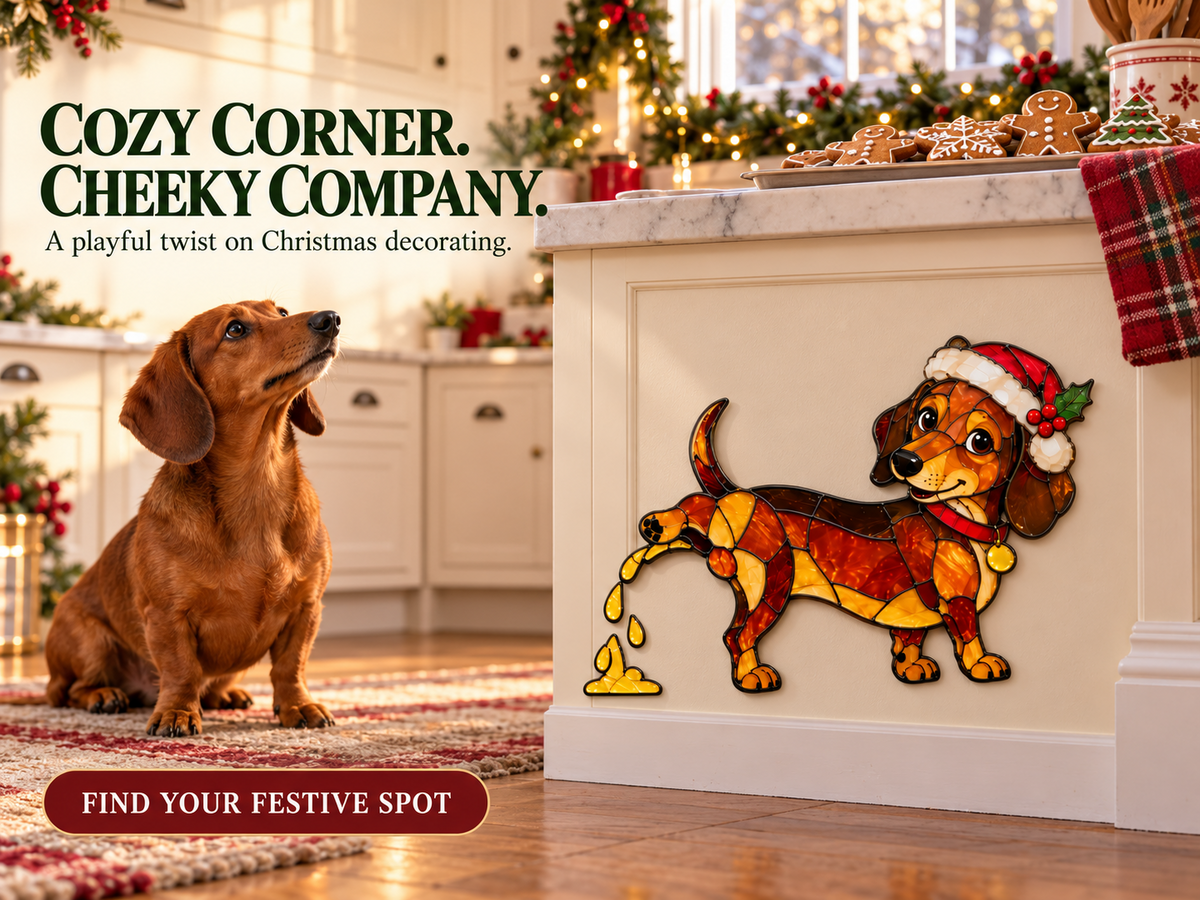 Funny Peeing Dachshund Christmas Decoration -Stained Glass-Style Sausage Dog Yard Art & Baseboard Decor