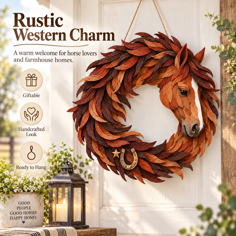 🔥 Last Day 50% OFF✨-🐴Rustic Horse Wreath for Charming Farmhouse Door Decor & Western Home Style 🤎
