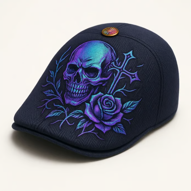 🔥Last Day 50% OFF💀Handcrafted Skull & Thorn Flat Cap