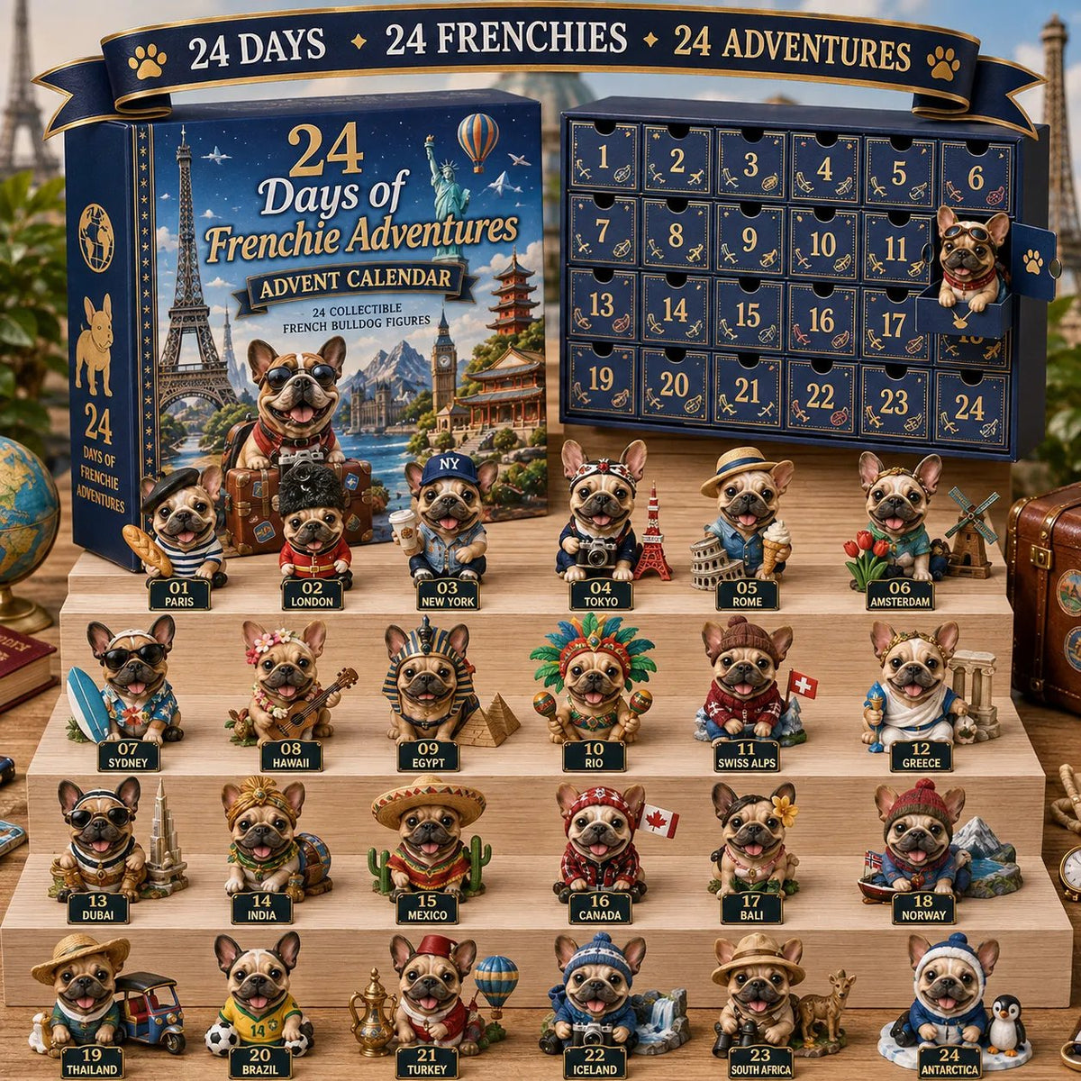 🎁 Last Day 50% OFF✨-🐶24-Day French Bulldog Advent Calendar with 24 Unique Characters & Daily Holiday Surprises 🎄
