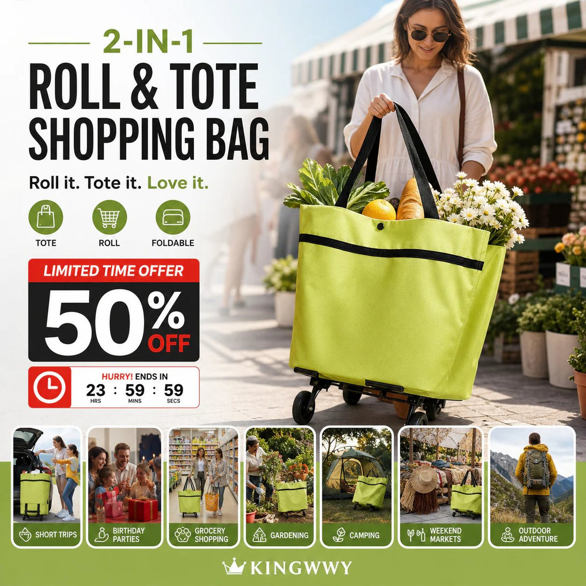🔥🛍️Foldable 2-in-1 Shopping Bag
