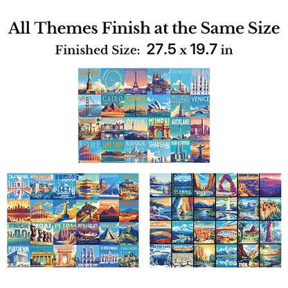 Travel Series, 24 Mini Pack 1000 Pieces Jigsaw Puzzle, 8 Puzzle Stickers, 3 Themes: National Parks, World Heritage, Global City Tour