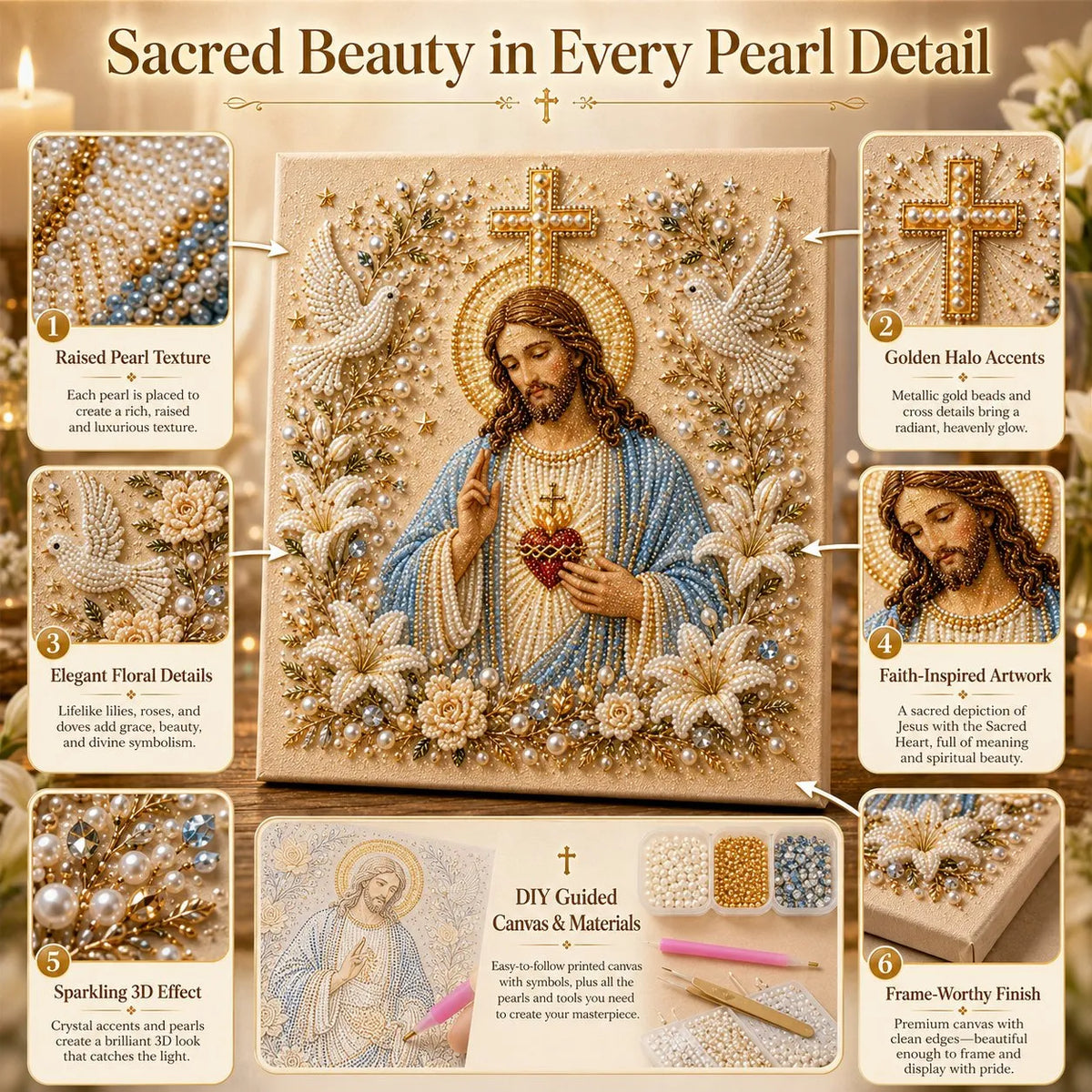 🔥 Last Day 75% OFF – ✝️DIY Jesus Pearl Art Kit – Faith-Inspired 3D Beaded Christian Wall Artwork