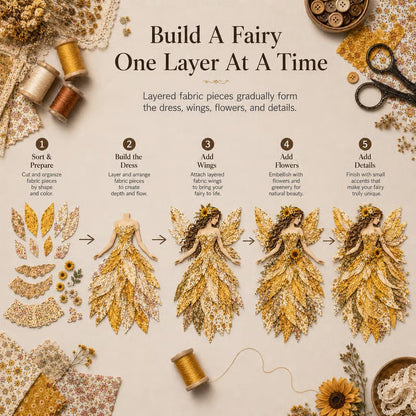 ⏰Last day Promotion 🔥-🧚Premium Fairy Patchwork DIY Kit for Whimsical Layered Fabric Art & Magical Floral Wall Decor 🌸