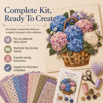 🧵HOT SALE 50% OFF✨ -🌸 Floral Basket Patchwork DIY Kit with 3D Layered Fabric Flowers for Creative Home Decor & Gifts 🎁