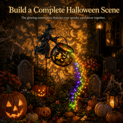 🧙‍♀️ Halloween Witch Cauldron Garden Light | Spooky Outdoor Decor for Yard & Pathway 🎃