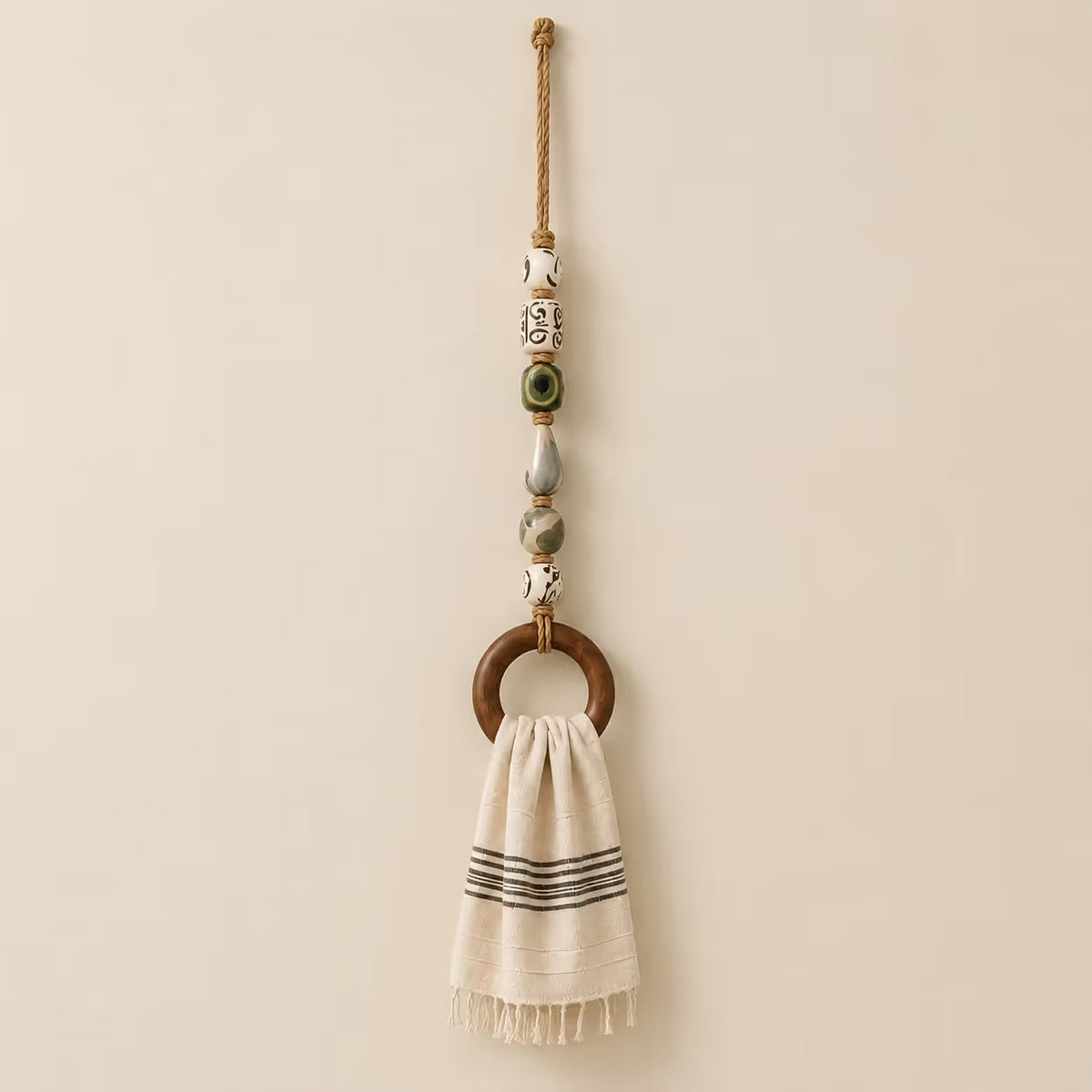 🏠Last day Promotion 🔥-🧺Beaded Towel Hanger with Wooden Ring for Stylish & Easy Bathroom Decor ✨