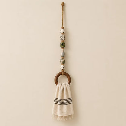 🏠Last day Promotion 🔥-🧺Beaded Towel Hanger with Wooden Ring for Stylish & Easy Bathroom Decor ✨
