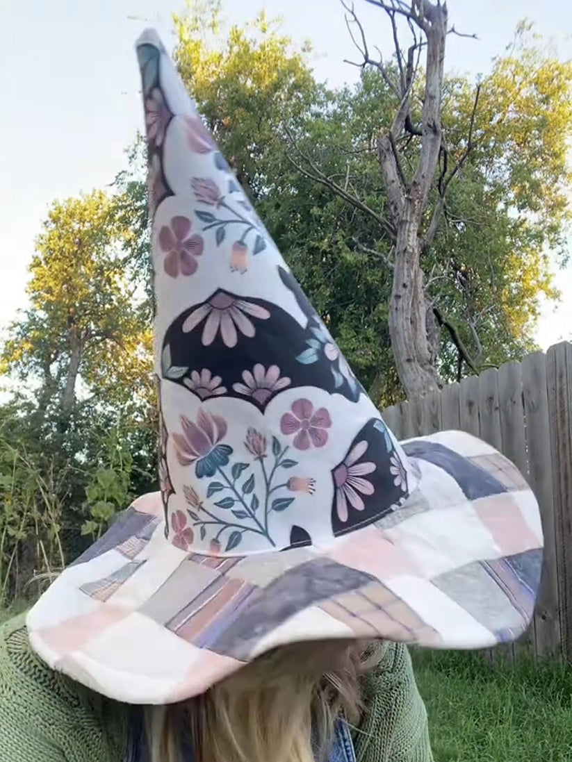 ✨Last day Promotion 🔥-🧙‍♀️ Quilted Witch Hat – Handcrafted Folk Art Style for Unique Halloween Charm 🎃