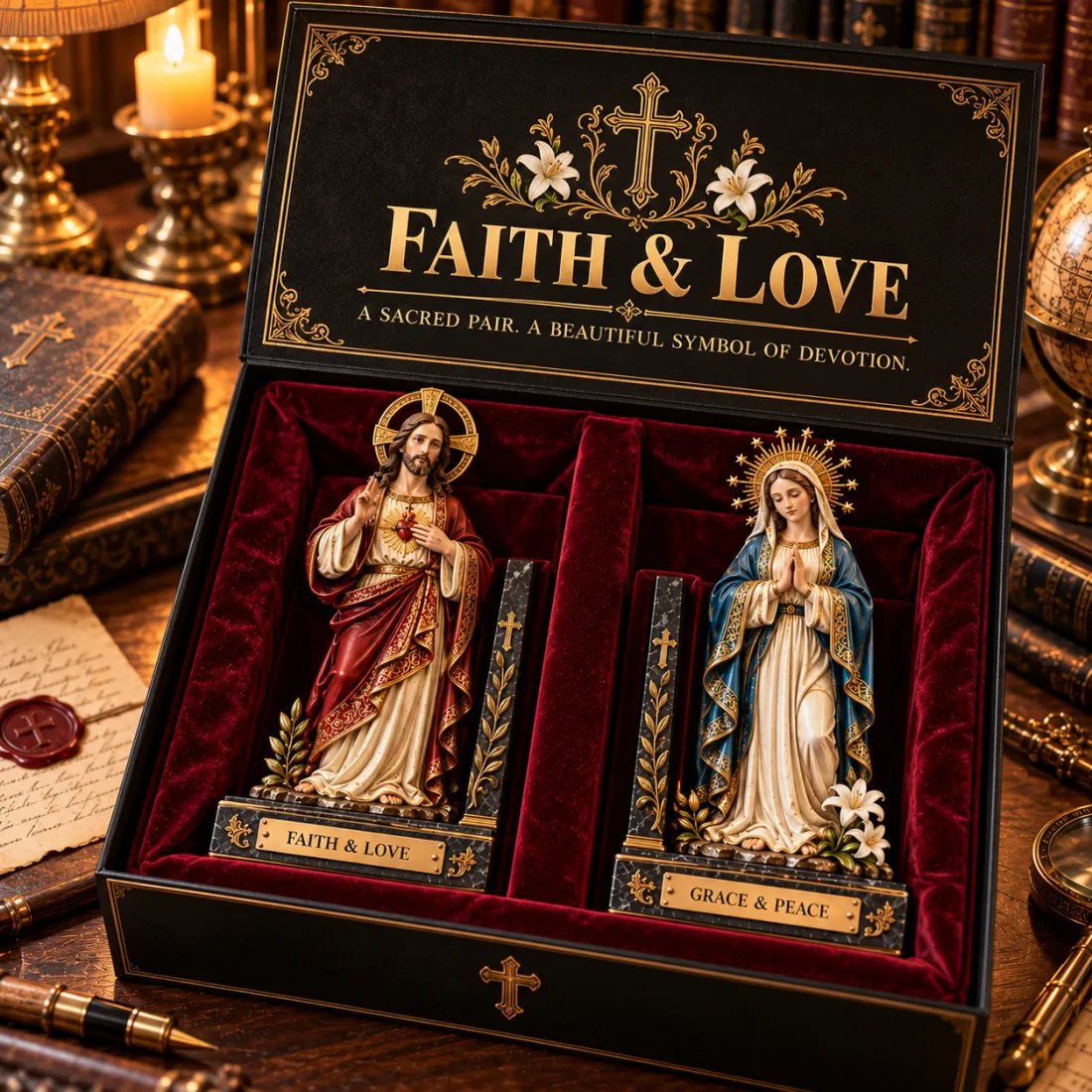 ✝️ Sacred Heart of Jesus & Virgin Mary Bookends | Faith & Love, Grace & Peace