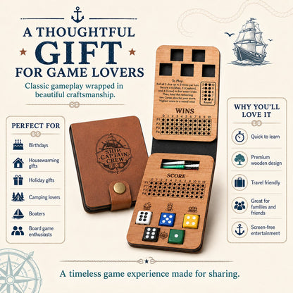 🔥 Last Day 50% OFF✨-⚓Ship, Captain, Crew Wooden Dice Game for Family Fun & Travel 🎲