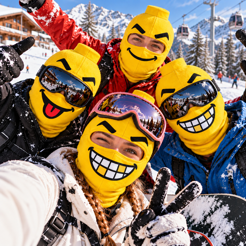 😂Fun Yellow Ski Mask — 4 Wacky Expressions 🎿