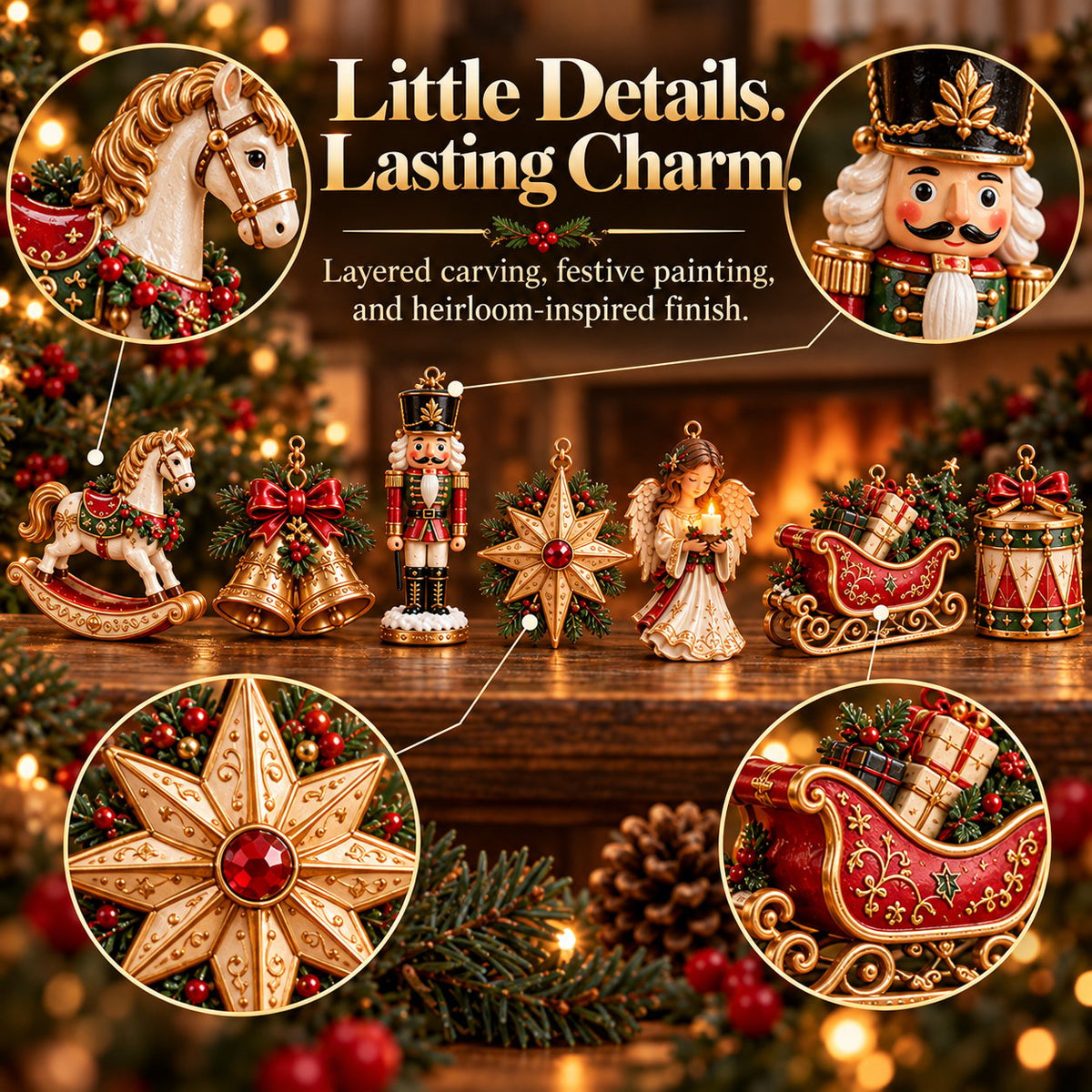 7-Piece Vintage Christmas Garland |Removable 3D Ornaments