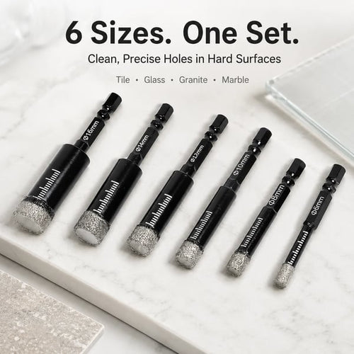 ⏰Last day Promotion 🔥-🔧 6PCS Diamond Drill Bit Set for Clean & Precise Tile, Glass & Granite Drilling 💎