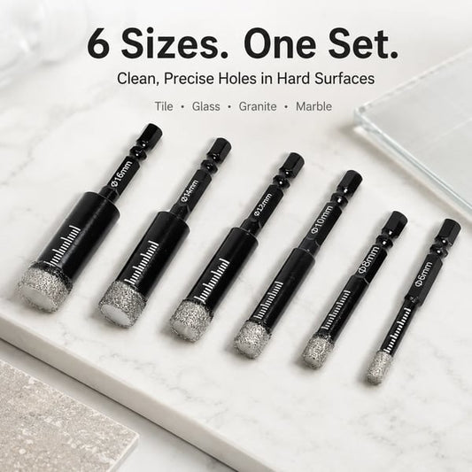 ⏰Last day Promotion 🔥-🔧 6PCS Diamond Drill Bit Set for Clean & Precise Tile, Glass & Granite Drilling 💎