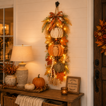 🎃🍂 Rustic Wooden Pumpkin Door Hanging ✨ Fall Front Door Decor with Warm LED Lights 🏡