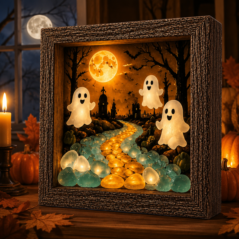 ⏰Last day Promotion 🔥-✨ DIY Halloween Shadow Box Kit with Warm LED Glow for Cozy Fall Decor 🎃