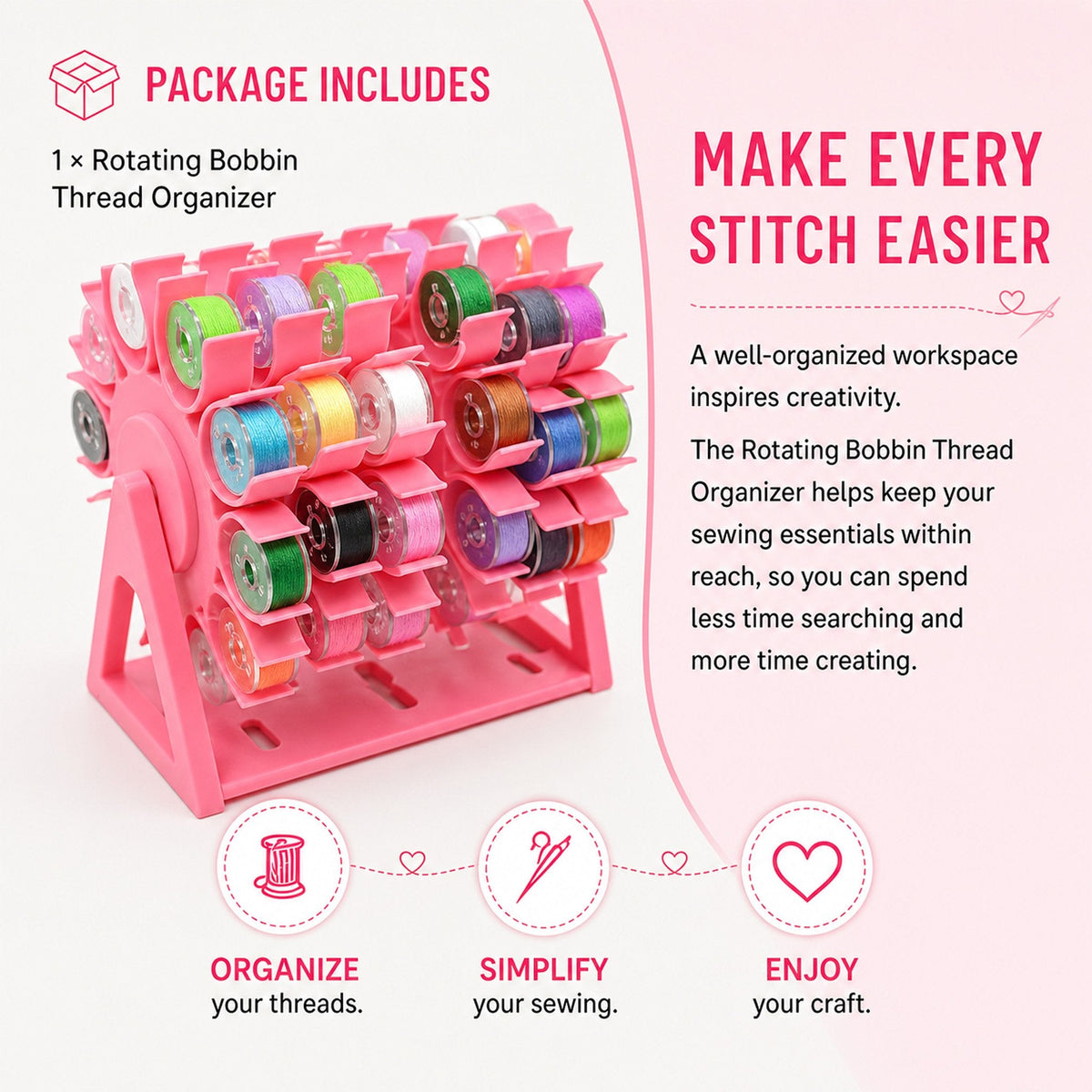 🧵360° Rotating Bobbin Organizer – Holds 60 A-Size Bobbins