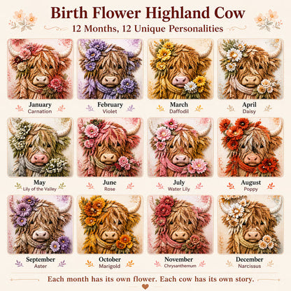 🔥 Last Day 50% OFF✨-🐮 DIY Highland Cow 3D Fabric Art Kit with Beautiful Birth Flower Design 🌸✨