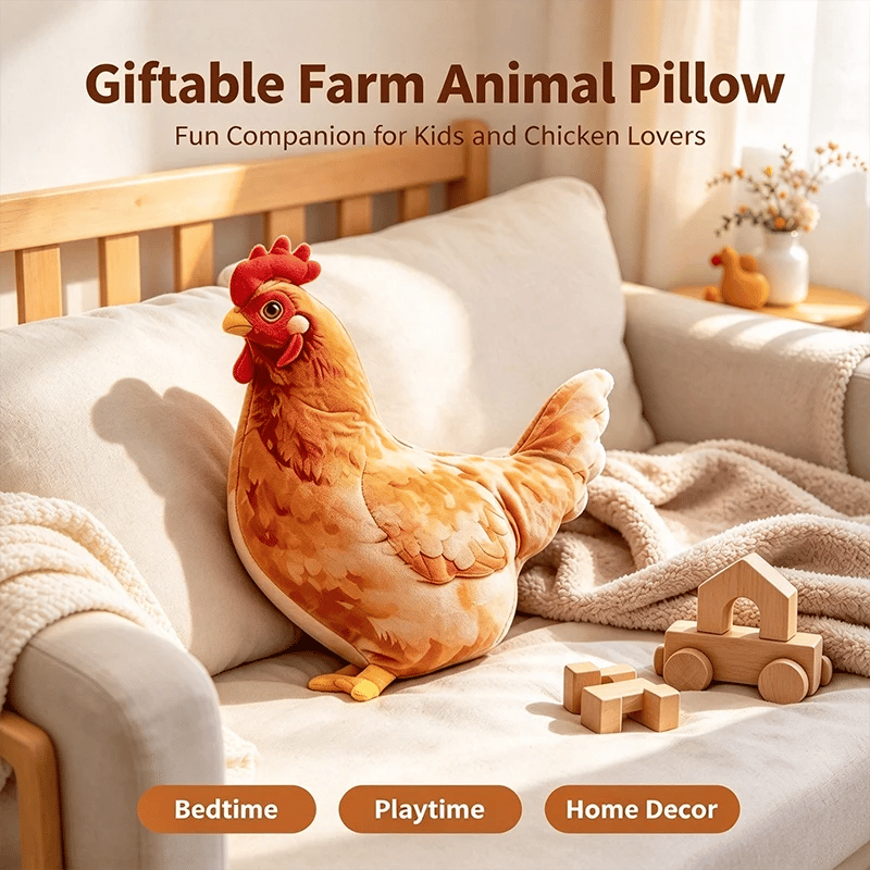 🐔Last day Promotion 🔥-☁️ Realistic Chicken Plush Pillow – Cute Cozy Farmhouse Decor Cushion 🏡