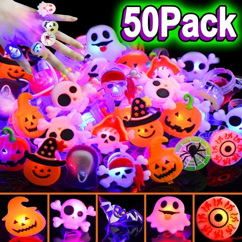⏰Last day Promotion 🔥-✨ LED Light Halloween Glowing Ring💍 | Flashing Light-Up Party Favor for Halloween Night 👻