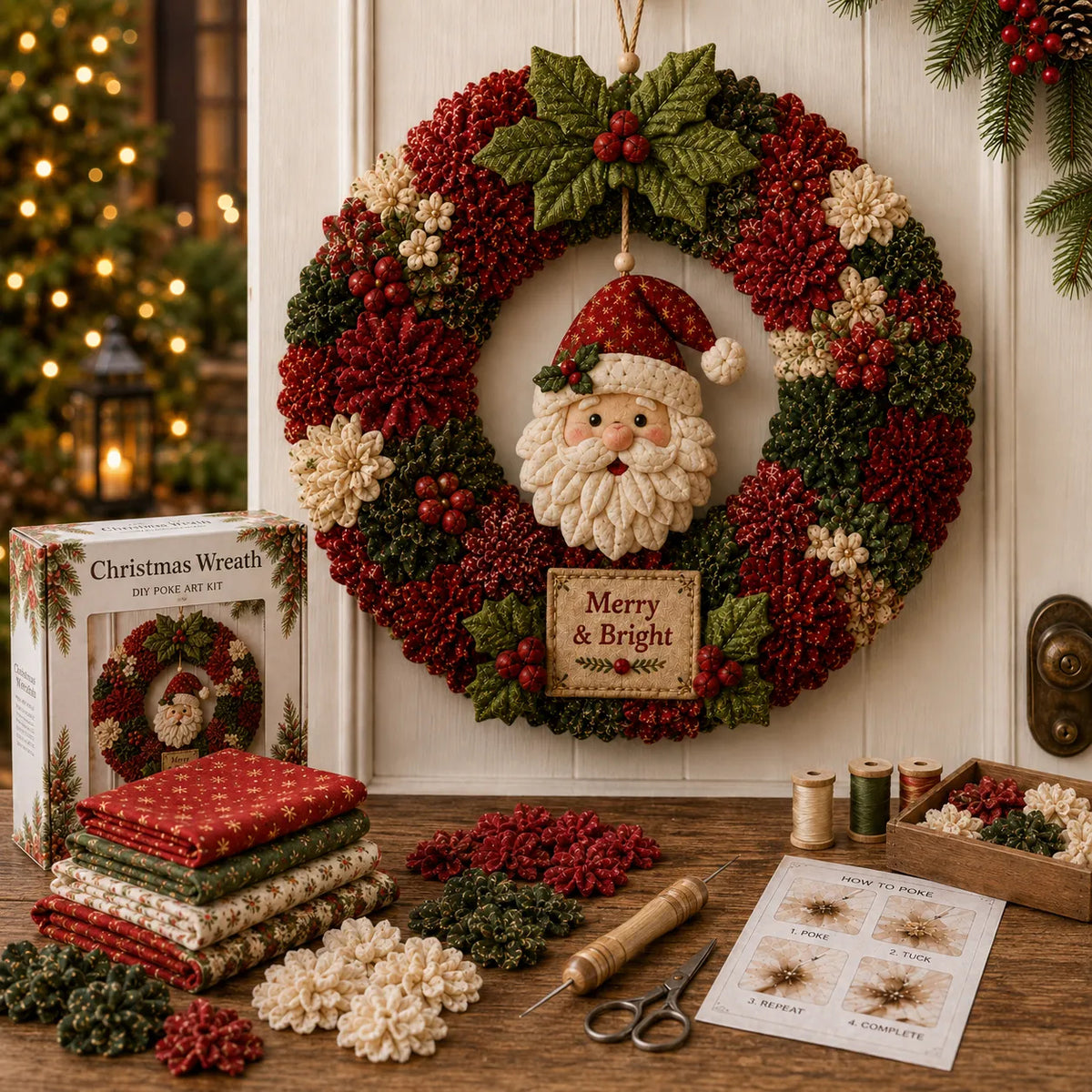🧶Holiday Celebration 50% OFF ⭐-🎄 3D Fabric Poke Wreath DIY Kit for Fun Holiday Crafting✨