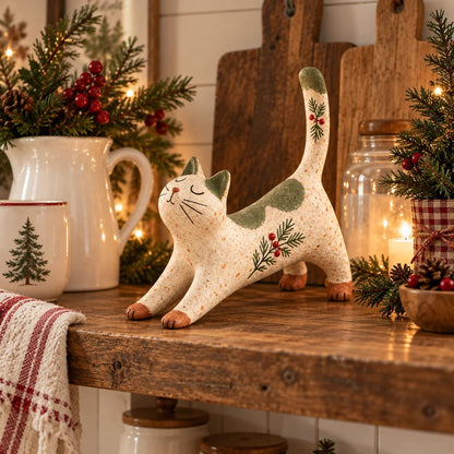 🐾 Holiday Celebration 50% OFF ✨-🐈 Woodland Christmas Cat Figurine for Cozy Holiday Decor 🏡