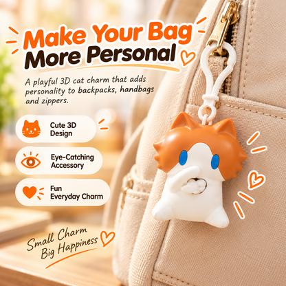 🐱 Interactive Waving Cat Keychain & Backpack Charm – Pull to Make It Wave