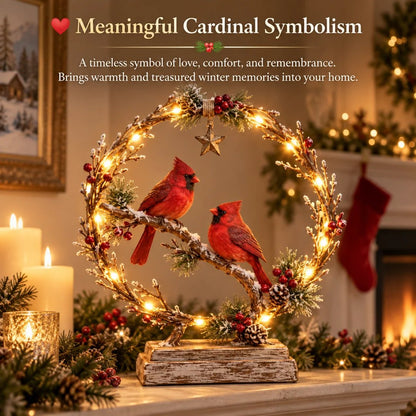 🔥 Last Day 50% OFF✨-Lighted Cardinal Tabletop Decor, Rustic Red Cardinal Pair with Warm LED Lights
