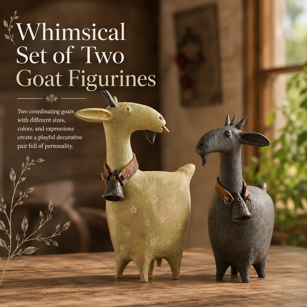 🔥 Holiday Celebration 50% OFF ✨-🐐Whimsical Farmhouse Goat Figurines Set of 2 for Cozy Rustic Home & Garden Decor 🌾
