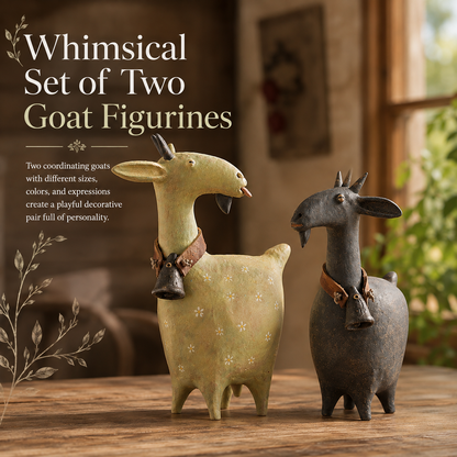 🔥 Holiday Celebration 50% OFF ✨-🐐Whimsical Farmhouse Goat Figurines Set of 2 for Cozy Rustic Home & Garden Decor 🌾