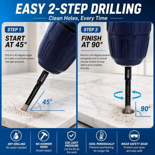 ⏰Last day Promotion 🔥-🔧 6PCS Diamond Drill Bit Set for Clean & Precise Tile, Glass & Granite Drilling 💎
