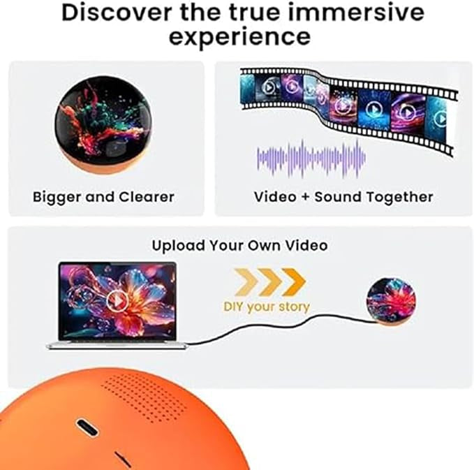 Electronic Crystal Ball, Light-Up Glass Sphere With 3D Digital Display Screen, DIY Personalized Video & Photo Player