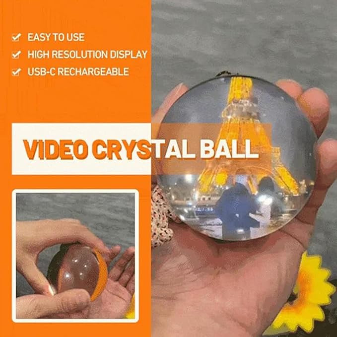 Electronic Crystal Ball, Light-Up Glass Sphere With 3D Digital Display Screen, DIY Personalized Video & Photo Player