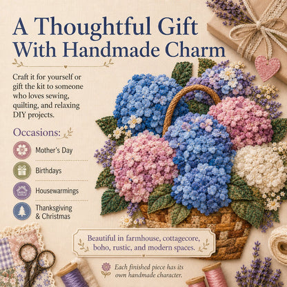 🧵HOT SALE 50% OFF✨ -🌸 Floral Basket Patchwork DIY Kit with 3D Layered Fabric Flowers for Creative Home Decor & Gifts 🎁