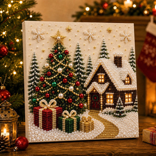🎅 🎄 Premium 3D Pearl Christmas Wall Art Kit | Luxury Flocked Canvas with Scratch-Resistant Non-Fading Pearl Beads DIY Holiday Decor⛄️❄️