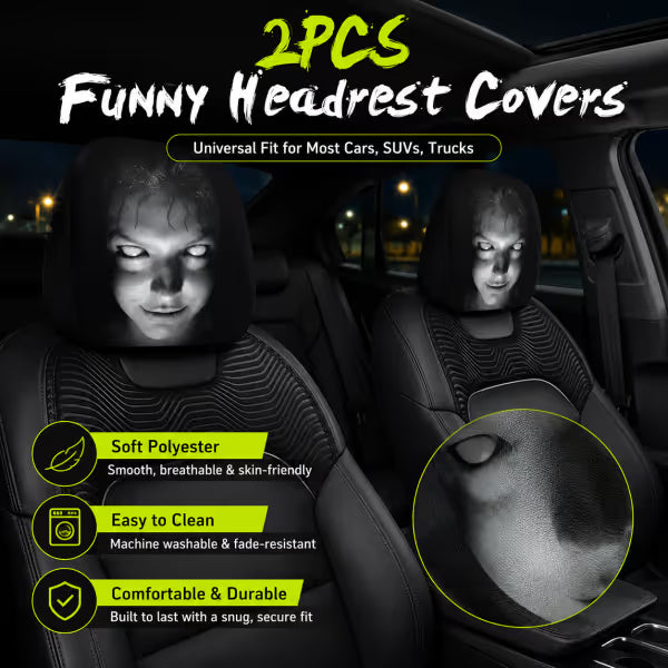 🚗 Funny Cartoon Car Headrest Covers – 2PCS Universal Fit for Fun Interior Style 😆