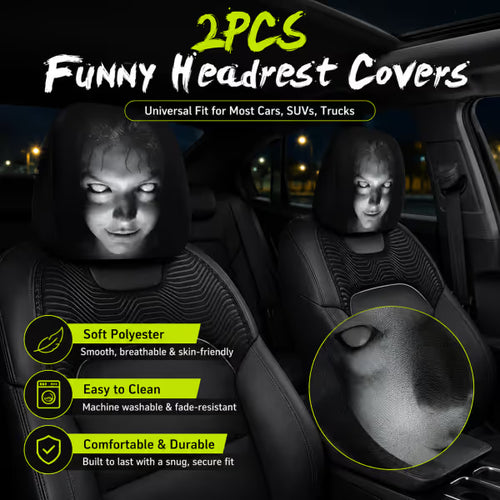 🚗 Funny Cartoon Car Headrest Covers – 2PCS Universal Fit for Fun Interior Style 😆