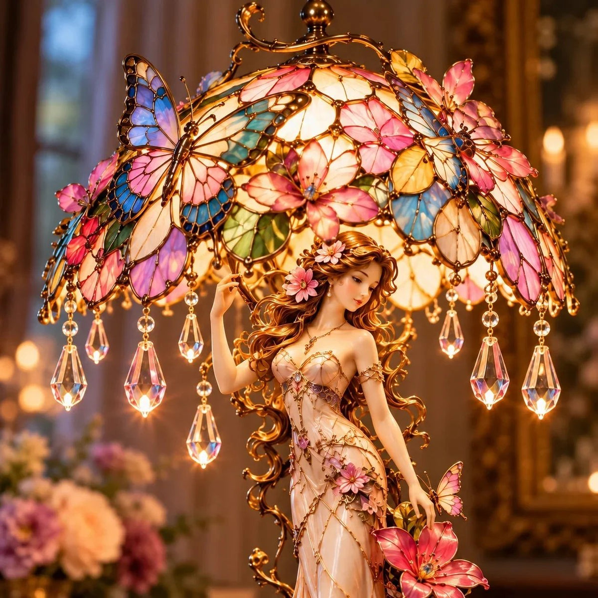 🦋Last day Promotion 🔥-🌸 Enchanted Butterfly Garden Lady Glowing Flower Lamp ✨