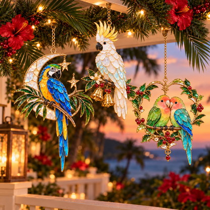 🦜 Holiday Celebration 50% OFF ✨-Colorful Tropical Parrot Christmas Ornaments Set of 6 🌴