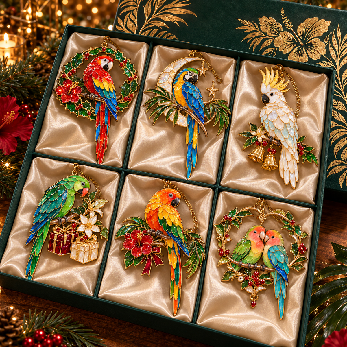 🦜 Holiday Celebration 50% OFF ✨-Colorful Tropical Parrot Christmas Ornaments Set of 6 🌴