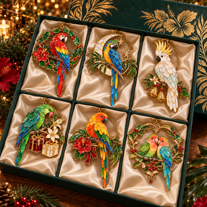 🦜 Holiday Celebration 50% OFF ✨-Colorful Tropical Parrot Christmas Ornaments Set of 6 🌴