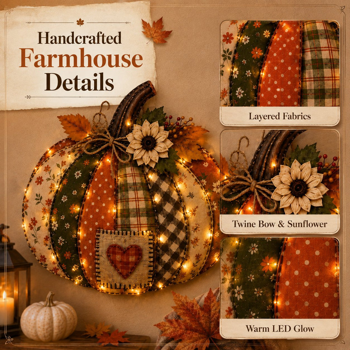 ⌛ Last Day 50% OFF✨-🎃 3D Light Up Pumpkin Hanging Decor for Cozy Fall, Halloween ✨