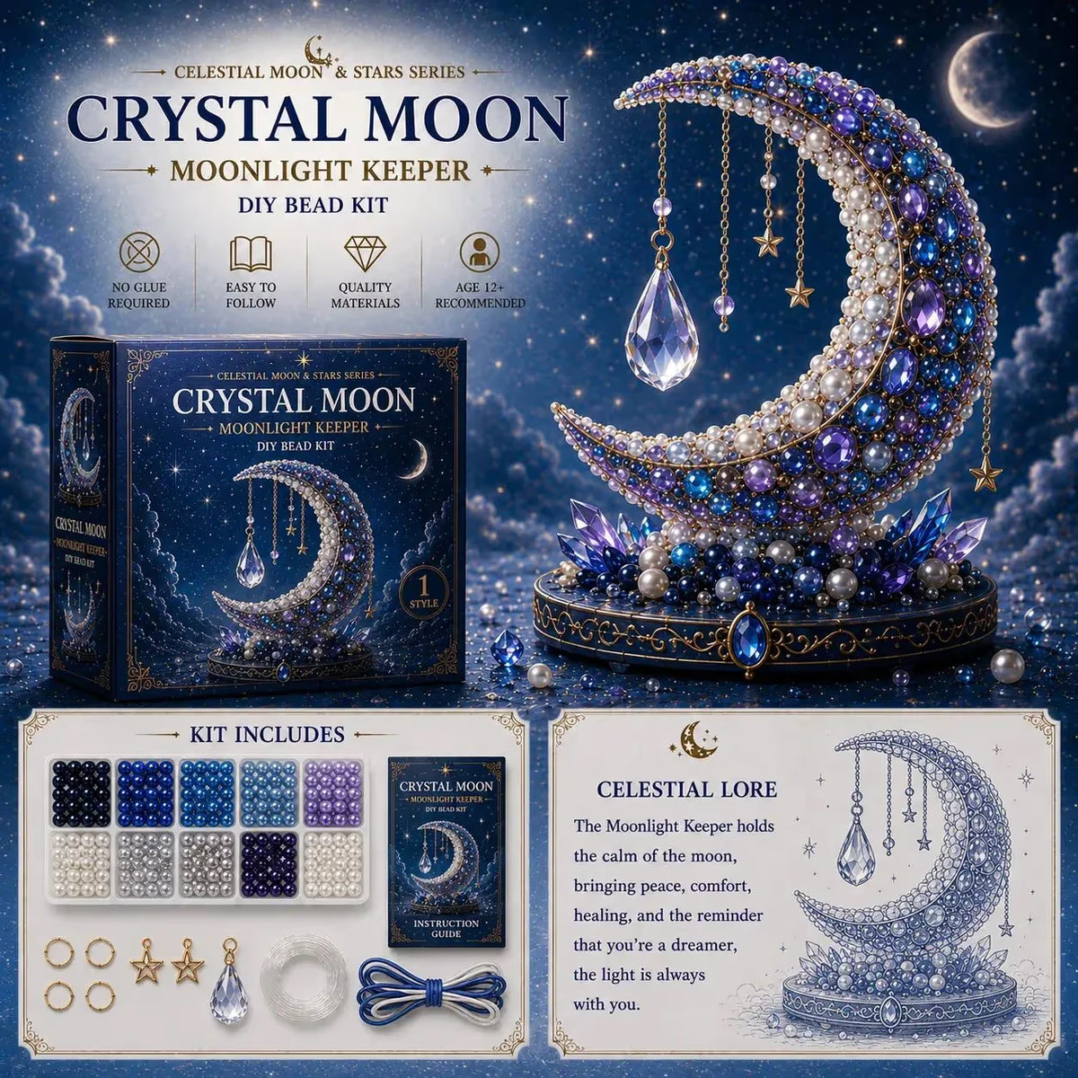 ⏰LAST DAY 50% OFF❤️ -🌙Moon Cat Luna Guardian DIY Bead Kit for Magical Celestial Crafting 🐈‍⬛