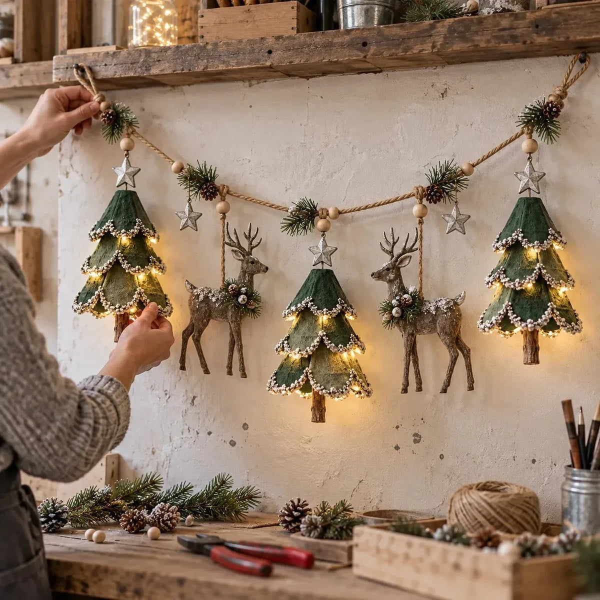 🦌 Holiday Celebration 50% OFF ✨-🌲 Lighted Woodland Christmas Garland for Magical Holiday Decor 🌟