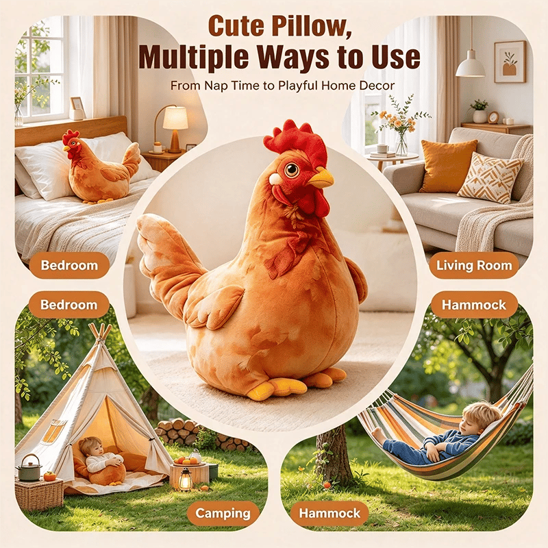 🐔Last day Promotion 🔥-☁️ Realistic Chicken Plush Pillow – Cute Cozy Farmhouse Decor Cushion 🏡