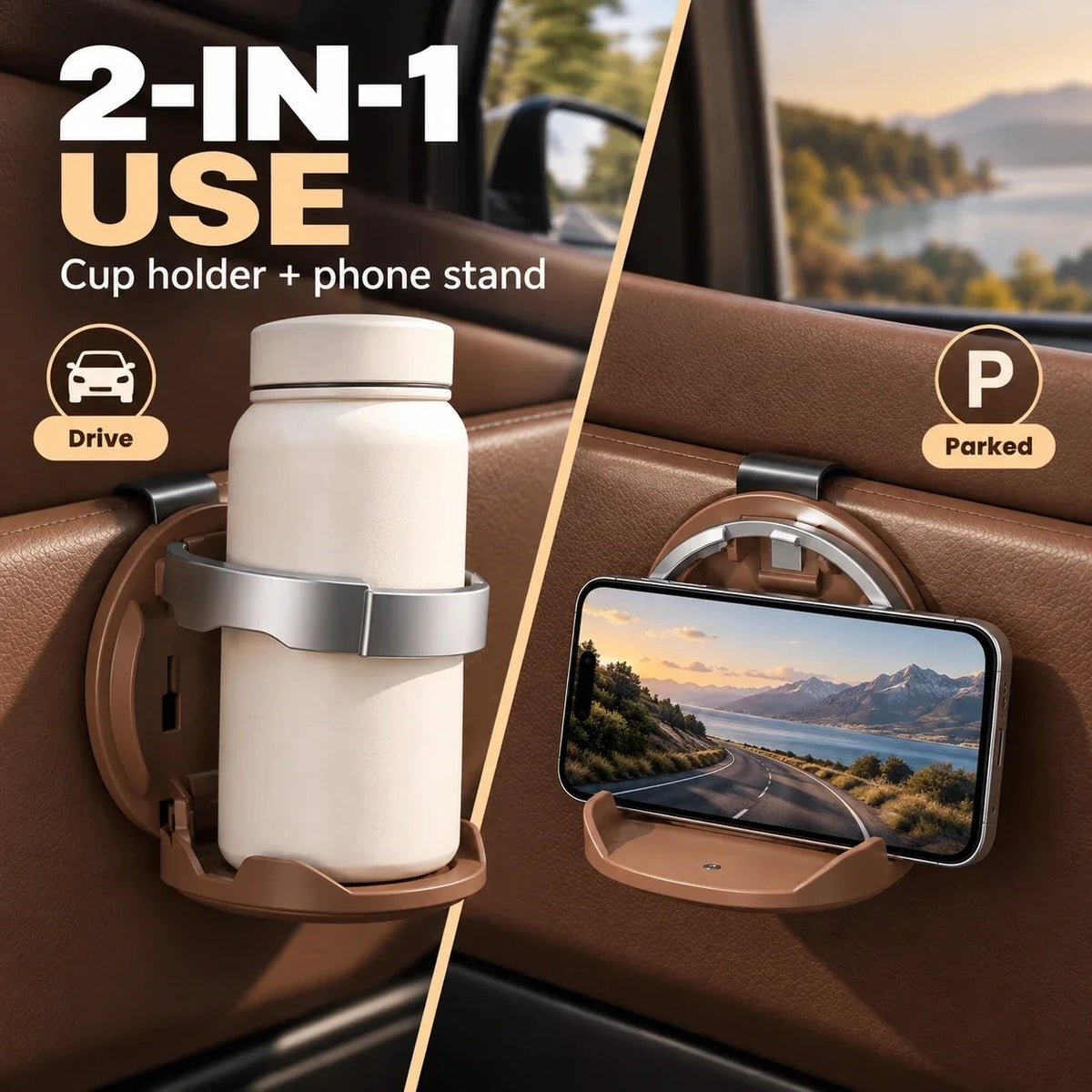 🥤 Last Day 50% OFF✨-🚗Foldable Car Door Cup Holder & Phone Stand for Easy 📱