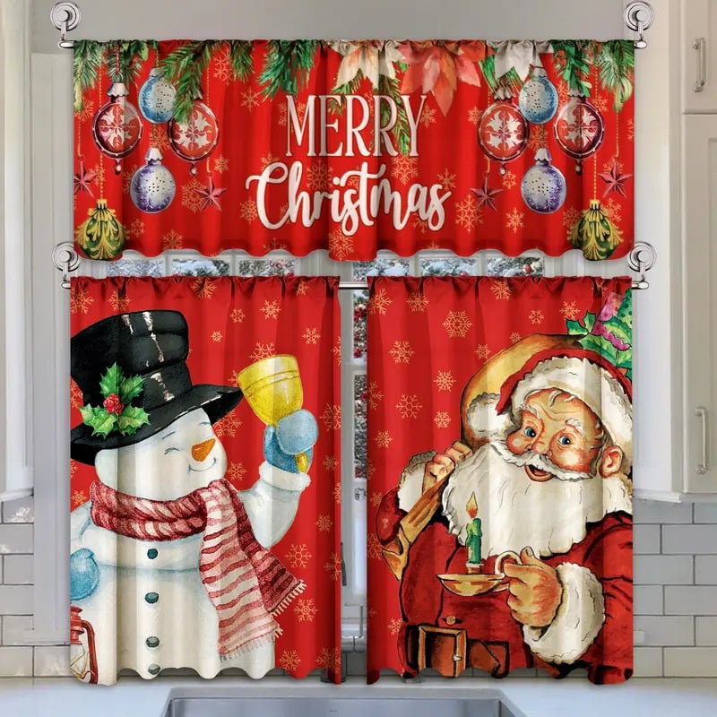 🎄Festive Christmas Kitchen Curtain Set – 3-Piece Holiday Window Decor🏡