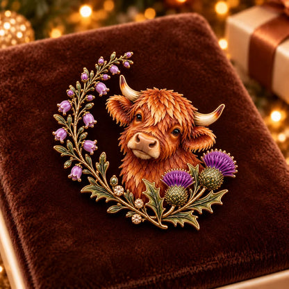 🏴 Last Day 50% OFF✨-🐮 Scottish Highland Cow Thistle Enamel Brooch 🌿