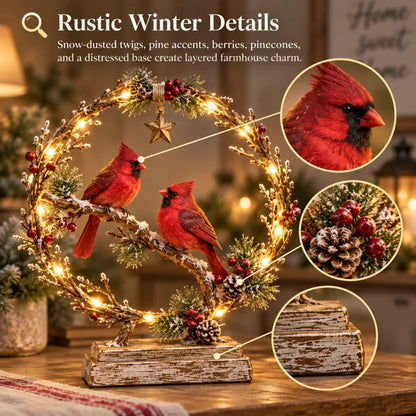 🔥 Last Day 50% OFF✨-Lighted Cardinal Tabletop Decor, Rustic Red Cardinal Pair with Warm LED Lights